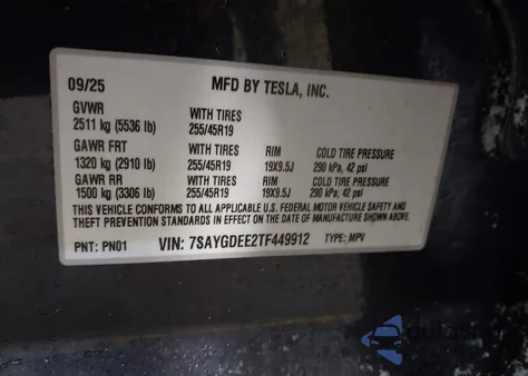 2026 Tesla Model Y Long Range Launch Series/Premium All-Wheel Drive z USA, uszkodzony, nr VIN 7SAYGDEE2TF449912